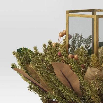 9" Hexagonal Pillar Glass Christmas Candle Holder With Mixed Faux Greenery - Wondershop™ 3 9" Hexagonal Pillar Glass Christmas Candle Holder With Mixed Faux Greenery - Wondershop™ - Image 3