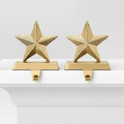 2pk Christmas Lit Metal Perforated Star Stocking Holder Gold - Wondershop™ 2 2pk Christmas Lit Metal Perforated Star Stocking Holder Gold - Wondershop™ - Image 2
