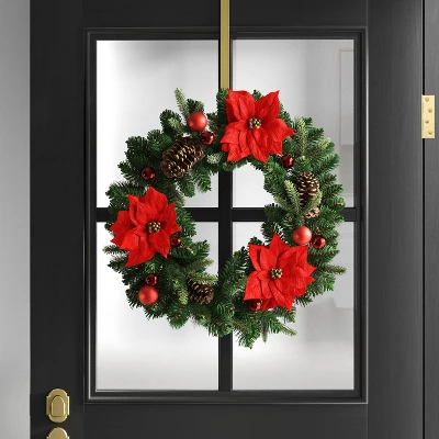 28" Pine And Poinsettia Flower With Ornaments Artificial Christmas Wreath Red - Wondershop™ 1 28" Pine And Poinsettia Flower With Ornaments Artificial Christmas Wreath Red - Wondershop™