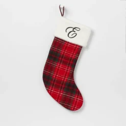 20" Plaid Monogram Christmas Holiday Stocking With Faux Fur Cuff Red/Green/White - Wondershop™ -Wondershop Shop GUEST 078e41a1 80ad 4302 8d97 131daeba566f
