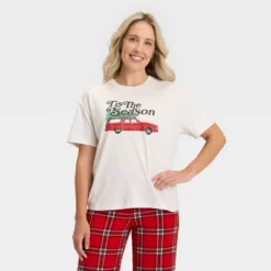 Women's "Tis The Season" Short Sleeve Holiday Matching Family Pajama Shirt - Wondershop™ Cream -Wondershop Shop GUEST 13acf46f 14c2 4bee 9a32 704fa68536c1