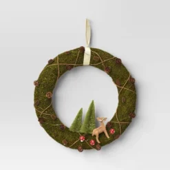 16" Battery Operated Lit Woodland Scene Moss Artificial Christmas Wreath Green - Wondershop™ -Wondershop Shop GUEST 202e8701 8458 4863 b6bc fdb43de32afe