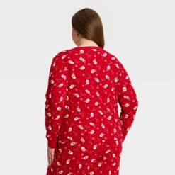Women's Santa Print Ribbed Long Sleeve Holiday Matching Family Pajama Shirt - Wondershop™ Red