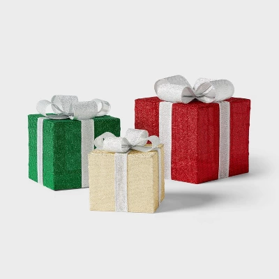 3pc Incandescent Tinsel Gift Box Christmas Novelty Sculpture Light Clear - Wondershop™ 2 3pc Incandescent Tinsel Gift Box Christmas Novelty Sculpture Light Clear - Wondershop™ - Image 2