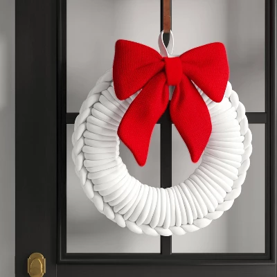 24" Christmas White Tube Yarn Red Bow Wreath - Wondershop™ 1 24" Christmas White Tube Yarn Red Bow Wreath - Wondershop™