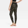 Women's Foil Print Reindeer Seamless Fleece Lined Leggings - Wondershop™ Black/Gold