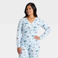 Women's "Tis The Ski-son!" Cozy Knit Long Sleeve Henley Holiday Matching Family Pajama Shirt - Wondershop™ Blue -Wondershop Shop GUEST 38d64182 de23 44eb a3b3 437203f04c68