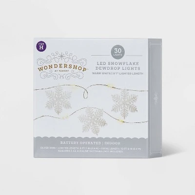 30ct LED Dewdrop With Glittered Snowflakes Christmas Indoor Novelty String Lights Warm White With Silver Wire - Wondershop™ 4 30ct LED Dewdrop With Glittered Snowflakes Christmas Indoor Novelty String Lights Warm White With Silver Wire - Wondershop™ - Image 4