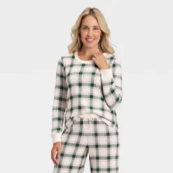 Women's Plaid Ribbed Long Sleeve Holiday Matching Family Pajama Shirt - Wondershop™ Cream -Wondershop Shop GUEST 48696ace c01d 4c3a 9096 58f36ee8aae9