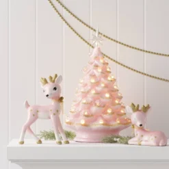 14" Christmas Vintage Pink With Gold Foil Ceramic Tree - Wondershop™