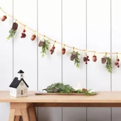 6' Battery Operated Lit Pinecone With Acorns And Berries Decorative Wall Garland Brown/Green - Wondershop™