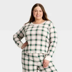 Women's Plaid Ribbed Long Sleeve Holiday Matching Family Pajama Shirt - Wondershop™ Cream -Wondershop Shop GUEST 5a370036 4c3f 43d2 9831 4a36475ac44d