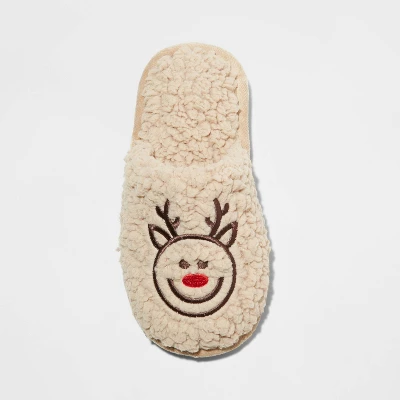 Kids' Holiday Reindeer Happy Face Scuff Slippers - Wondershop™ Brown 2 Kids' Holiday Reindeer Happy Face Scuff Slippers - Wondershop™ Brown - Image 2