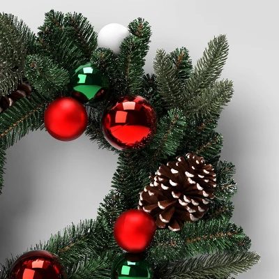 22" Pine Bough With Flocked Pinecones And Ornaments Artificial Christmas Wreath Green - Wondershop™ 2 22" Pine Bough With Flocked Pinecones And Ornaments Artificial Christmas Wreath Green - Wondershop™ - Image 2