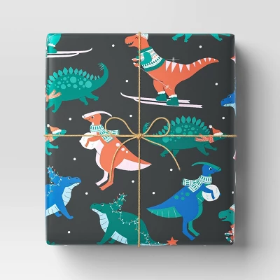 30" 50 Sq Ft Christmas Roll Wrap Dinosaurs On Black - Wondershop™ 1 30" 50 Sq Ft Christmas Roll Wrap Dinosaurs On Black - Wondershop™