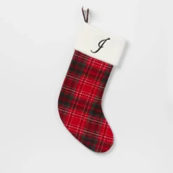 20" Plaid Monogram Christmas Holiday Stocking With Faux Fur Cuff Red/Green/White - Wondershop™ -Wondershop Shop GUEST 6a0330f4 5115 4749 a47d 6ff81c6c2798
