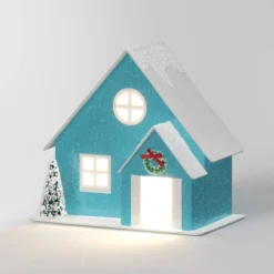 12pc Battery Operated Glittered Paper Christmas Village Set With Bottle Brush Trees And Snowmen - Wondershop™ White/Pink/Blue -Wondershop Shop GUEST 72bf1001 c78d 454b a5be 74d5504979eb