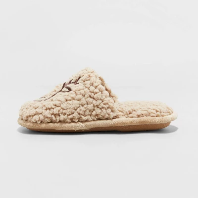 Kids' Holiday Reindeer Happy Face Scuff Slippers - Wondershop™ Brown 1 Kids' Holiday Reindeer Happy Face Scuff Slippers - Wondershop™ Brown