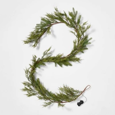 9' Pre-Lit Battery Operated LED Artificial Mixed Greenery Christmas Garland Warm White Lights - Wondershop™ 2 9' Pre-Lit Battery Operated LED Artificial Mixed Greenery Christmas Garland Warm White Lights - Wondershop™ - Image 2