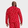 Men's Santa Print Ribbed Long Sleeve Holiday Matching Family Pajama Shirt - Wondershop™ Red