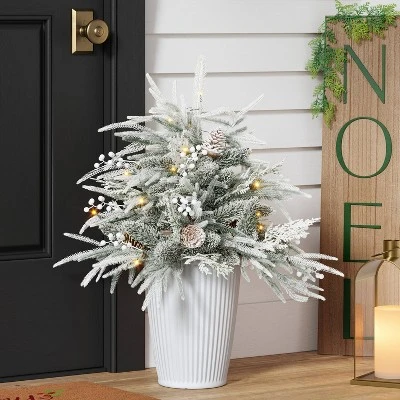 28" Pre-Lit Christmas Mixed Artificial Flocked Greenery With Ground Stake - Wondershop™ 1 28" Pre-Lit Christmas Mixed Artificial Flocked Greenery With Ground Stake - Wondershop™