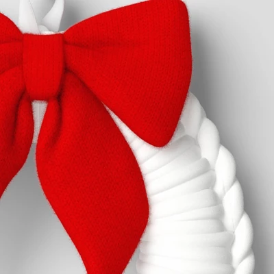24" Christmas White Tube Yarn Red Bow Wreath - Wondershop™ 2 24" Christmas White Tube Yarn Red Bow Wreath - Wondershop™ - Image 2
