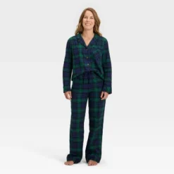 Women's Plaid Flannel Long Sleeve Shirt And Pants Holiday Matching Family Pajama Set - Wondershop™ Navy Blue -Wondershop Shop GUEST 8baa454d 60d7 4aea 8019 f091b2e198ae