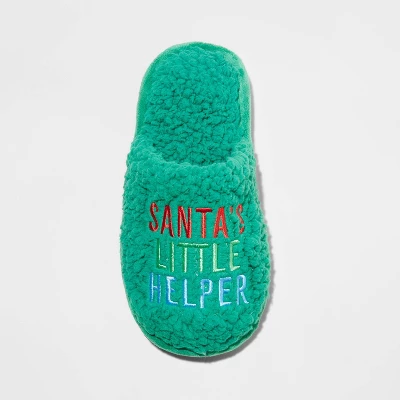 Kids' Holiday Santa's Little Helper Scuff Slippers - Wondershop™ Green 2 Kids' Holiday Santa's Little Helper Scuff Slippers - Wondershop™ Green - Image 2