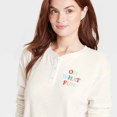 Women's Oh What Fun Matching Family Thermal Pajama Top - Wondershop™ White 2 Women's Oh What Fun Matching Family Thermal Pajama Top - Wondershop™ White - Image 2