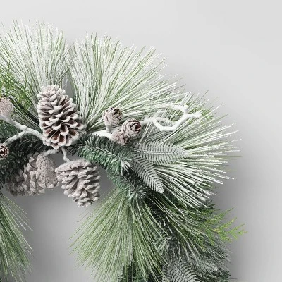 28" Flocked Cedar With Pinecones Artificial Christmas Wreath Green/White - Wondershop™ 2 28" Flocked Cedar With Pinecones Artificial Christmas Wreath Green/White - Wondershop™ - Image 2