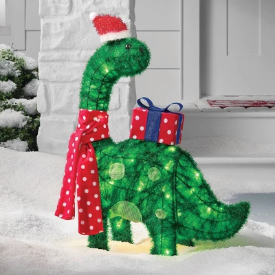 27.5" Incandescent Green Tinsel Dinosaur With Gift Christmas Novelty Sculpture Light Clear - Wondershop™ 1 27.5" Incandescent Green Tinsel Dinosaur With Gift Christmas Novelty Sculpture Light Clear - Wondershop™