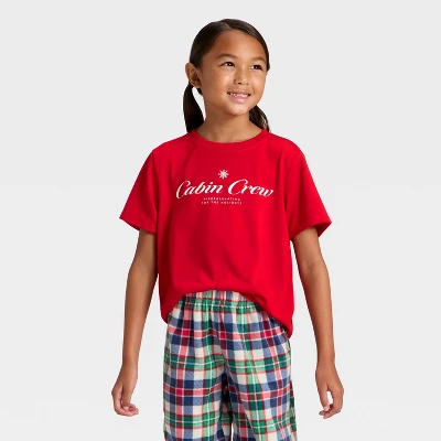 Kids' "Cabin Crew" Short Sleeve Holiday Matching Family Pajama Shirt - Wondershop™ Red 1 Kids' "Cabin Crew" Short Sleeve Holiday Matching Family Pajama Shirt - Wondershop™ Red