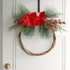22" Christmas Unlit Asymmetrical Red Poinsettia Wreath - Wondershop™