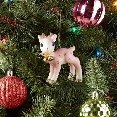 Retro Deer Christmas Tree Ornament Pink/Gold - Wondershop™: Ceramic Holiday Decor, Indoor Unlit Animal Theme 1 Retro Deer Christmas Tree Ornament Pink/Gold - Wondershop™: Ceramic Holiday Decor, Indoor Unlit Animal Theme