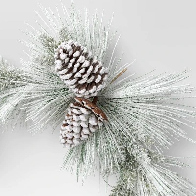 22" Pre-lit Flocked Mixed Pine With Glittered Pinecones Gold Hoop Artificial Christmas Wreath Warm White Lights - Wondershop™ 2 22" Pre-lit Flocked Mixed Pine With Glittered Pinecones Gold Hoop Artificial Christmas Wreath Warm White Lights - Wondershop™ - Image 2