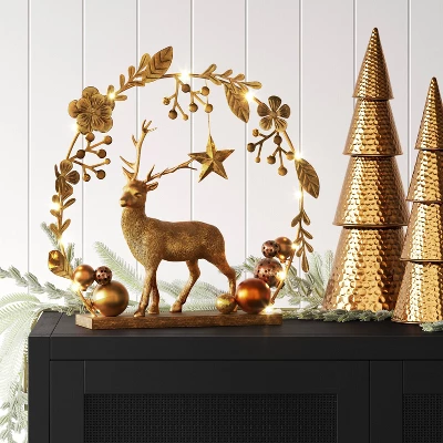15" Battery Operated Lit Deer And Foliage Christmas Decorative Sculpture - Wondershop™ Gold 1 15" Battery Operated Lit Deer And Foliage Christmas Decorative Sculpture - Wondershop™ Gold