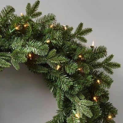 28in Prelit Artificial Christmas Wreath Natural Clear Lights - Wondershop™ 2 28in Prelit Artificial Christmas Wreath Natural Clear Lights - Wondershop™ - Image 2