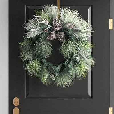 28" Flocked Cedar With Pinecones Artificial Christmas Wreath Green/White - Wondershop™ 1 28" Flocked Cedar With Pinecones Artificial Christmas Wreath Green/White - Wondershop™