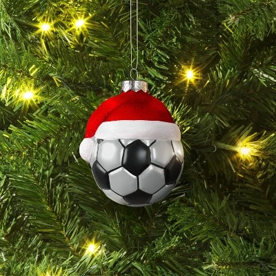 4" Christmas Glass Santa Hat Soccer Ball Ornament - Wondershop™ 1 4" Christmas Glass Santa Hat Soccer Ball Ornament - Wondershop™