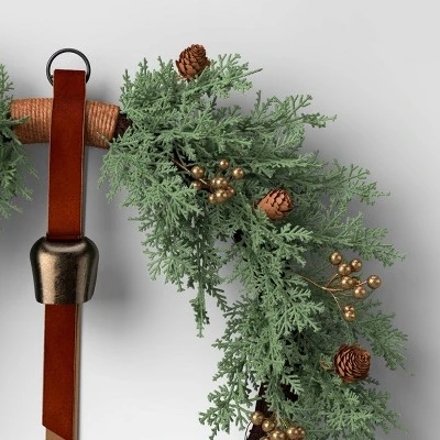 20" Cypress And Vine Artificial Christmas Wreath With Gold Berries And Bell - Wondershop™ 2 20" Cypress And Vine Artificial Christmas Wreath With Gold Berries And Bell - Wondershop™ - Image 2