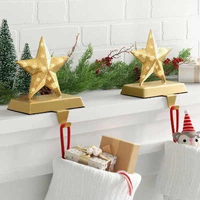 2pk Christmas Lit Metal Perforated Star Stocking Holder Gold - Wondershop™ 1 2pk Christmas Lit Metal Perforated Star Stocking Holder Gold - Wondershop™