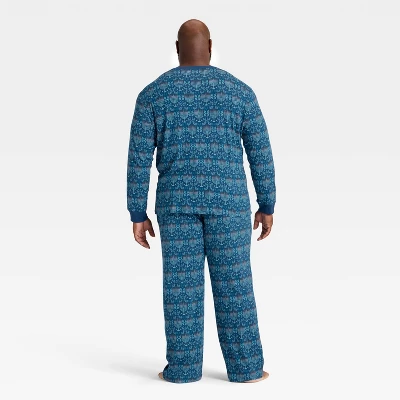 Men's Hanukkah Ribbed Long Sleeve Shirt And Pants Holiday Matching Family Pajama Set - Wondershop™ Blue 1 Men's Hanukkah Ribbed Long Sleeve Shirt And Pants Holiday Matching Family Pajama Set - Wondershop™ Blue